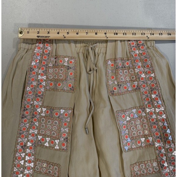 Anthropologie Skirt Women Small Tan Boho Elastic Waist Art to Wear Earthy Tribal - Picture 5 of 7